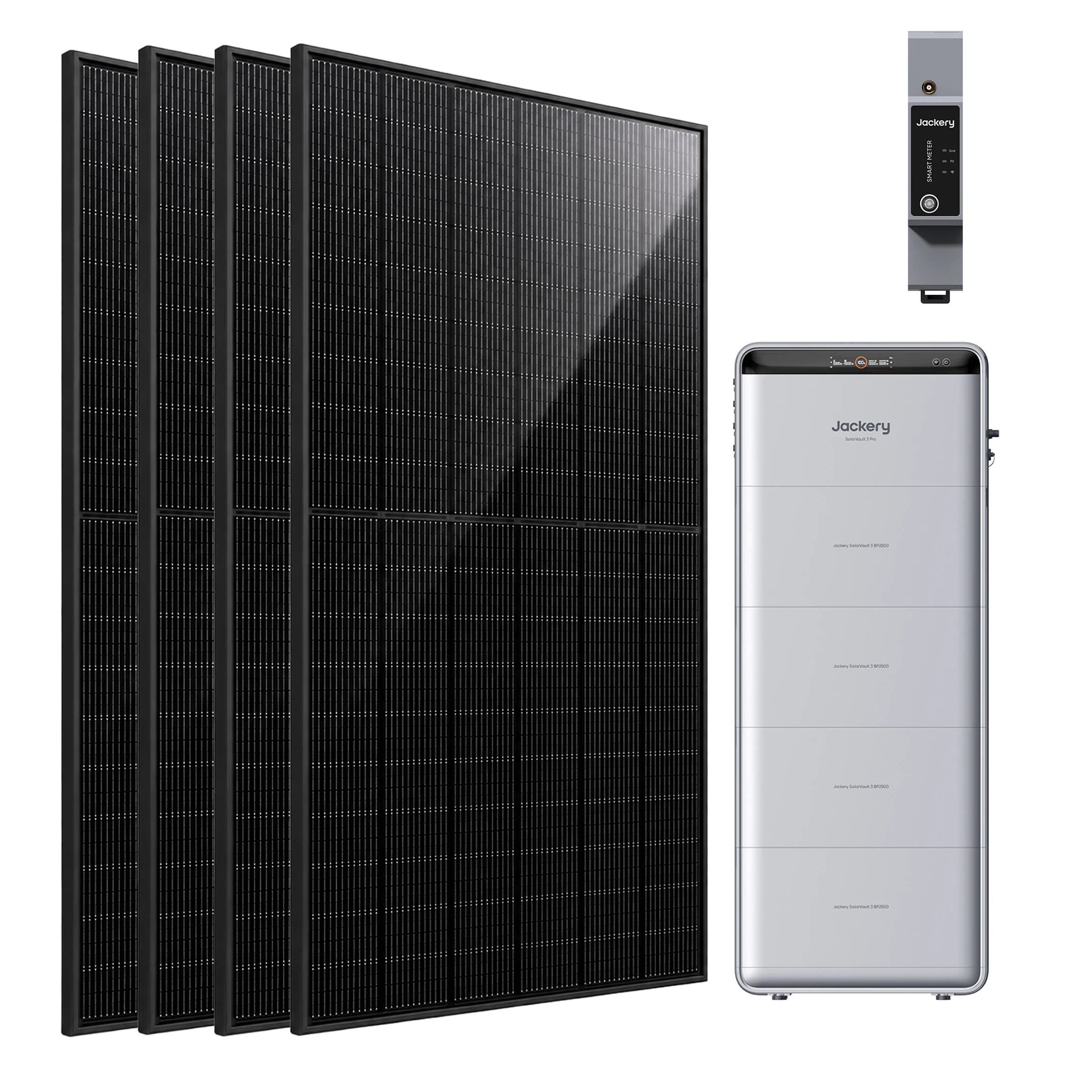 Jackery SolarVault 3 Pro Balkonkraftwerk mit 4 BP2500，4x500W Bifazial Full Black Solarmodule, mit Smart Meter