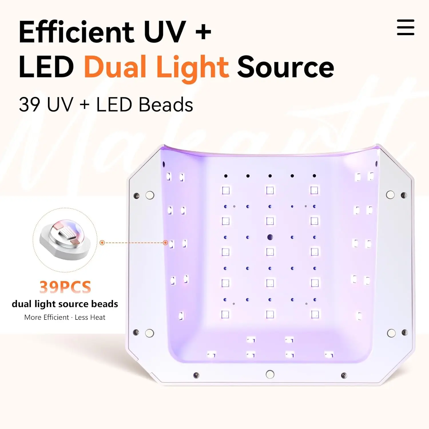 مصباح أظافر Makartt UV LED للأظافر الجل - مصباح أظافر أورورا 30 وات قابل لإعادة الشحن مع 39 مصباح LED، 4 مؤقتات ومستشعر تلقائي للعلاج السريع