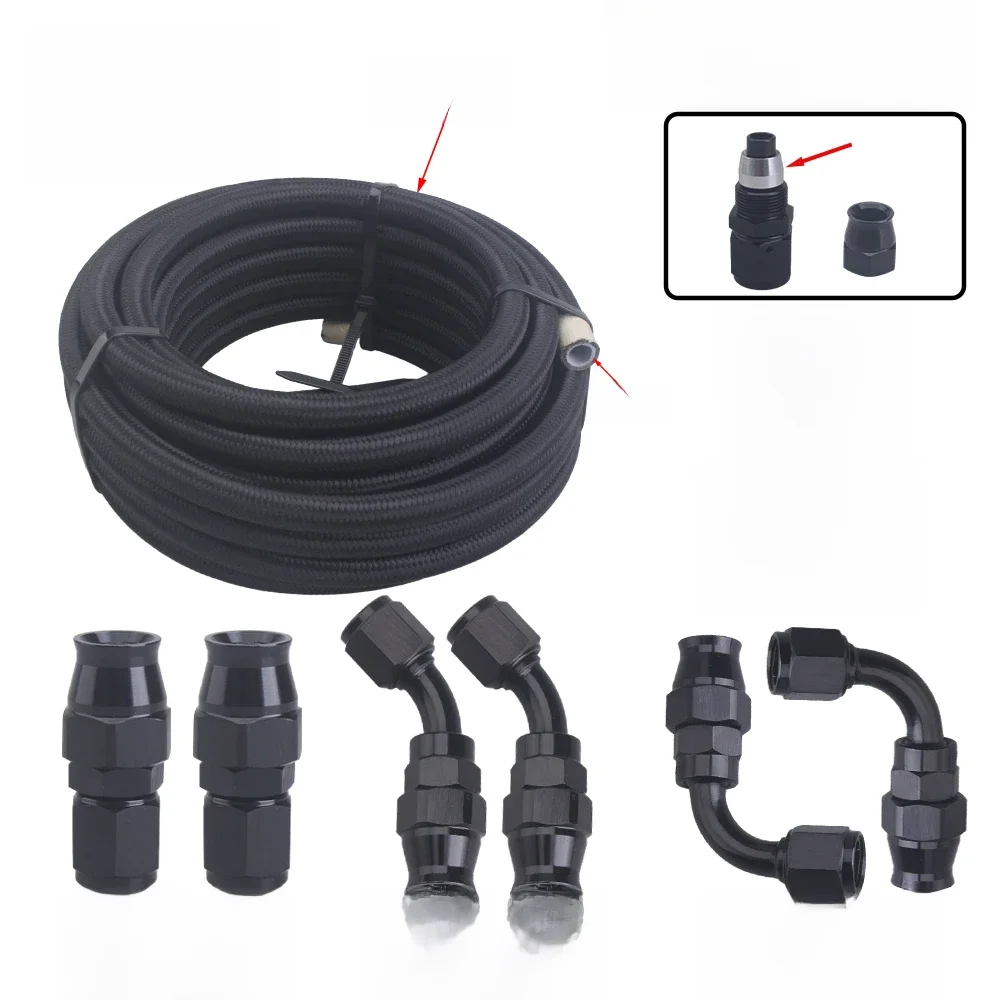 AN4 AN6 AN8 AN10 3m/10ft E85 Nylonowa rura ze stali nierdzewnej w oplocie z czarnego PTFE Zestaw do montażu przewodu paliwowego z 6-częściowymi obrotowymi końcikami wężyków — zdjęcie 2