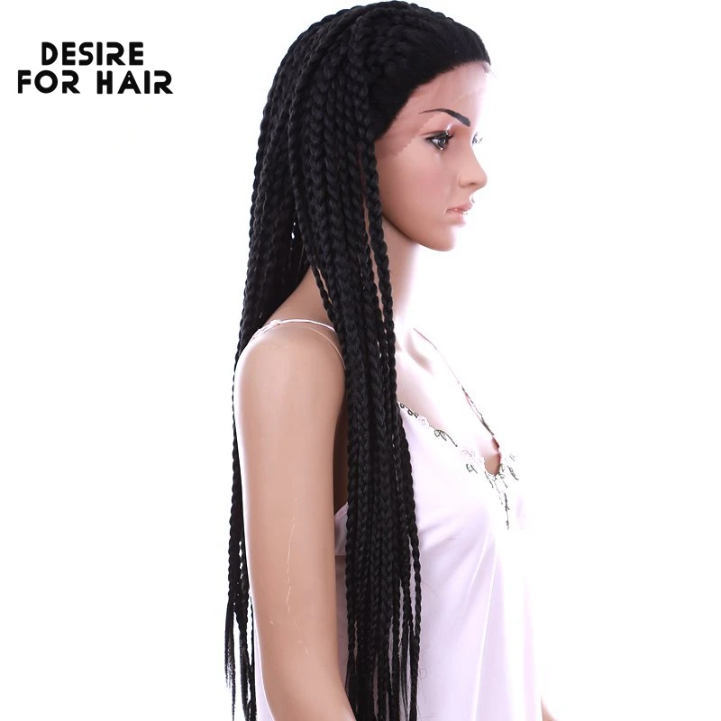 Desire For Hair 32inch Long Twist Pre Braided Box Braids Heat Resistant Synthetic Lace Front Wigs For Black Woman