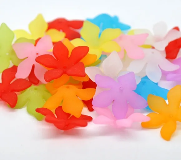 DoreenBeads 50/80/200/800 قطعة مختلطة زهرة الزنبق متجمد الاكريليك الخرز مختلط اللون متجمد الأزهار الاكريليك فضفاض خزر عازل