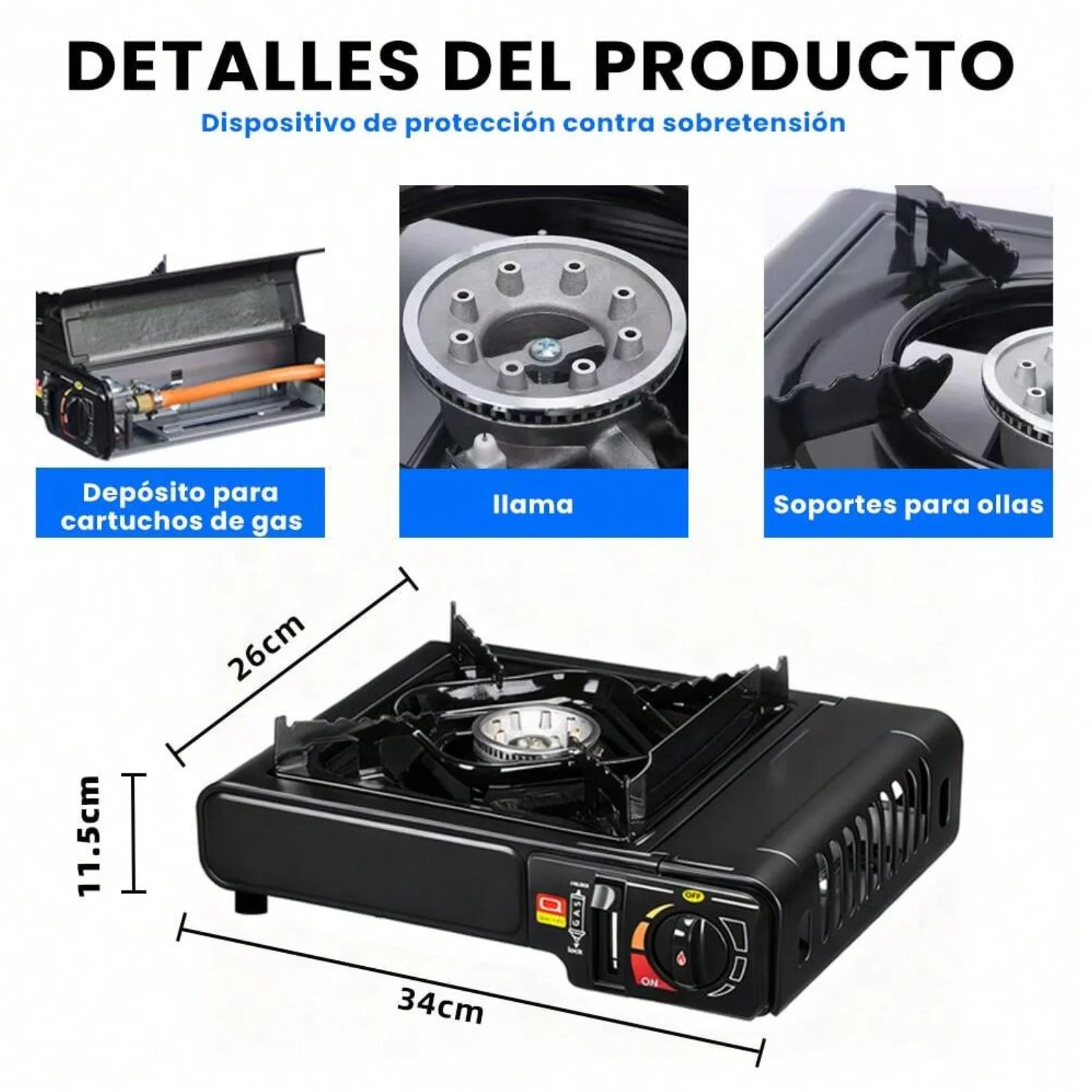 Estufa Portátil Gas Butano para Camping – Cocina Compacta Senderismo, BBQ, Emergencias, Base Estable y Calor Uniforme