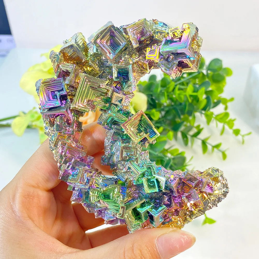 Gorgeous Rainbow Bismuth Ore Moon Quartz Crystal Crescent Reiki Charging Specimen Home Decor Valentines Gift