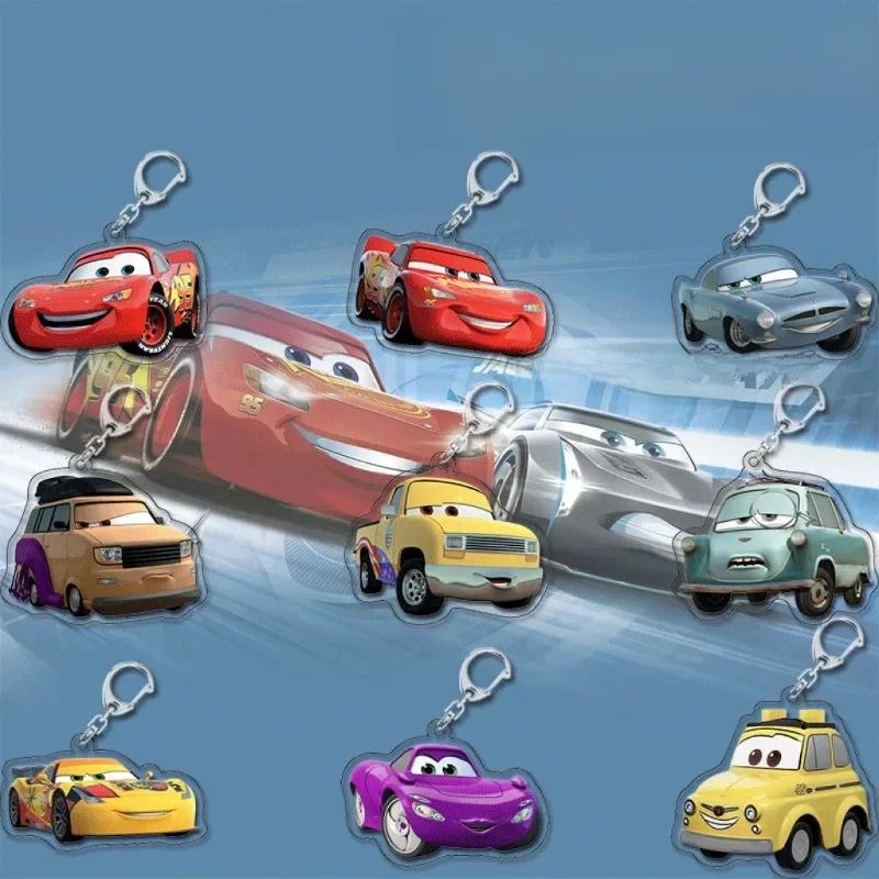 Porte-clés en acrylique, dessin animé périphérique Lightning McQueen Cars, pendentif bidimensionnel, sac mignon, accessoires cadeaux, vente en gros