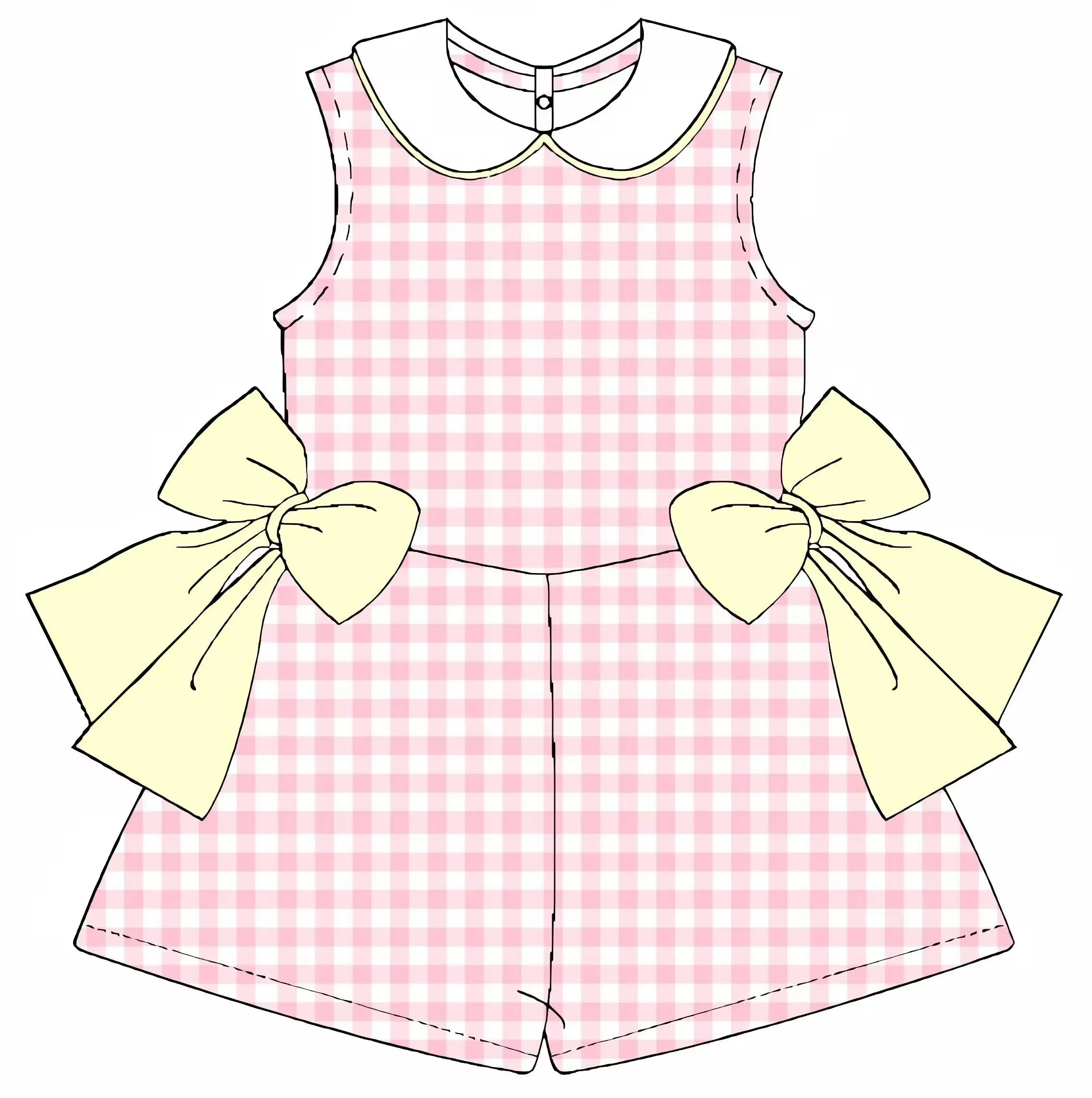 Summer new design pink plaid purple striped girls sleeveless lapel jumpsuit siblings