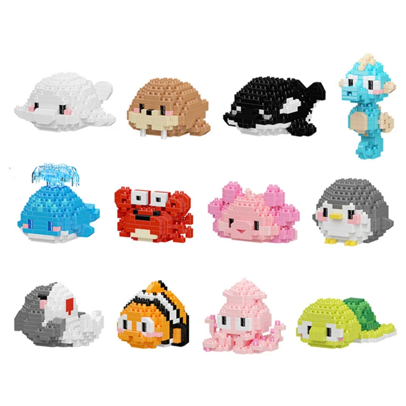 Creative Marine Life Mini Building Blocks Children's Marine Animal Model Building Blocks Educational Toys Christmas Gift