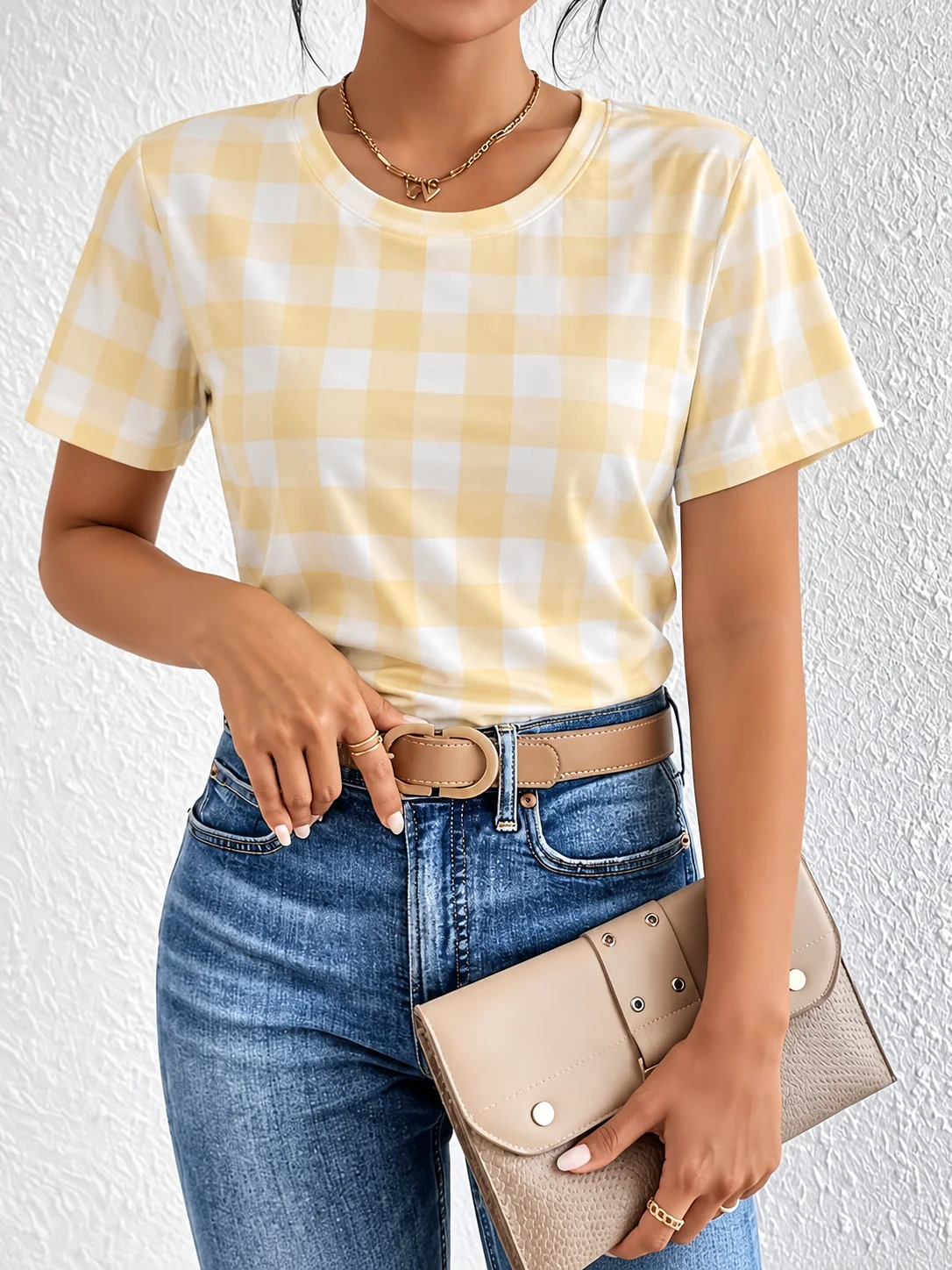 Yellow Plaid Short-Sleeved Wom - Smart Home Yellow recension och pris