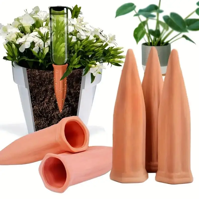 

2PCS Plant Self-Watering Stake Terracotta Water Dripper Spike Cone Shaped Clay Auto-Water Irrigation System For Indoor/Garden