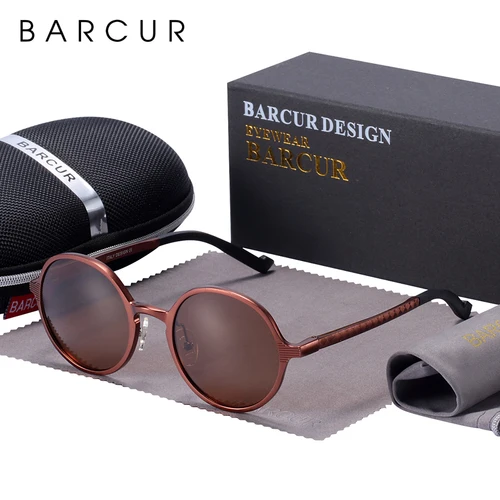 Gafas de sol redondas polarizadas con diseño de BARCUR para hombre, gafas negras calientes, gafas de sol ultraligeras Retro Vintage para mujer, gafas UV400
