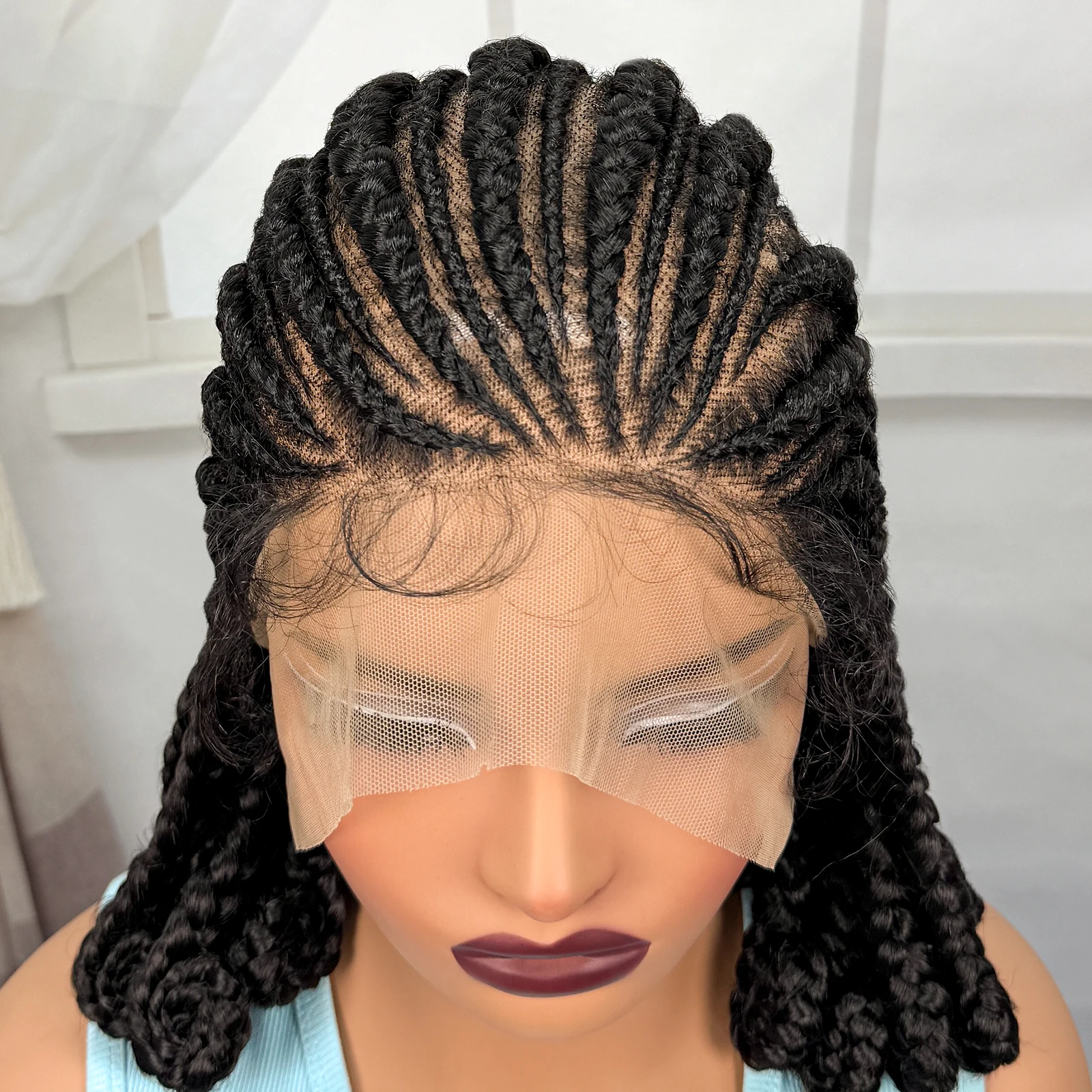 Full Lace Braided Wigs Synthetic Natural Cornrow Braids Wig Handmade Bantu Braiding Hair Wigs with Baby Hair for Black Women