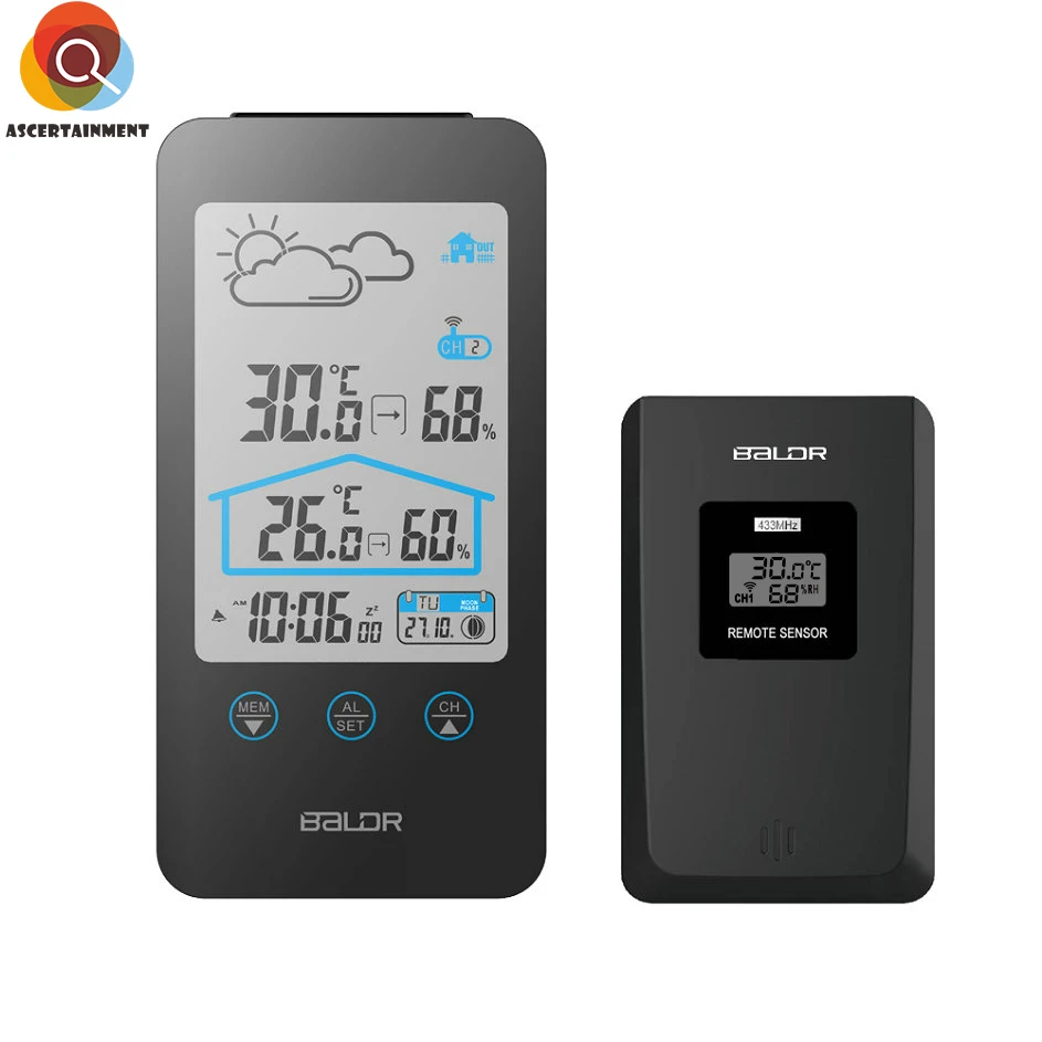 Wireless Weather Station In/Outdoor Digital Thermometer Hygrometer Moon Phase ℃/℉ Temperature Sensor Humidity Meter Alarm Clock