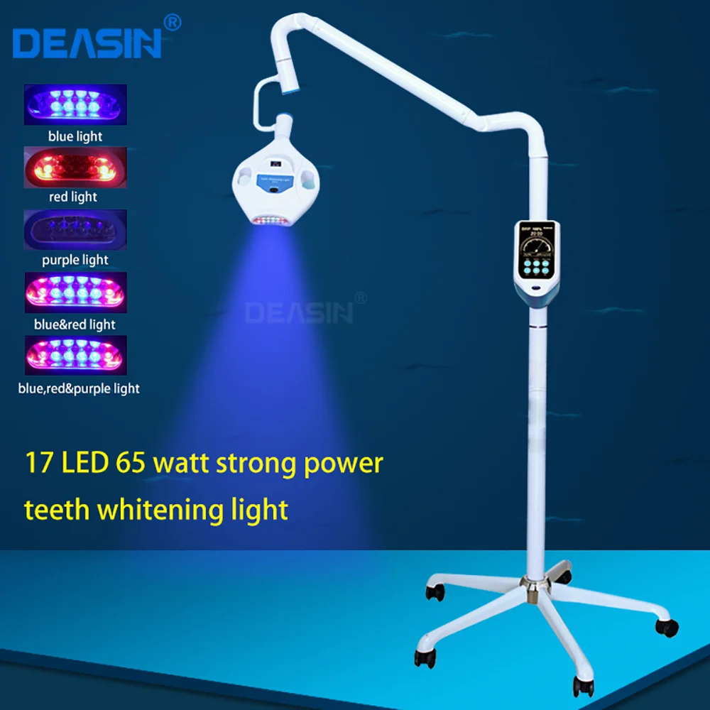 Dental 65w portable teeth whitening LED machine 3 colors / moveable bleaching unit lamp floor standing with wheels