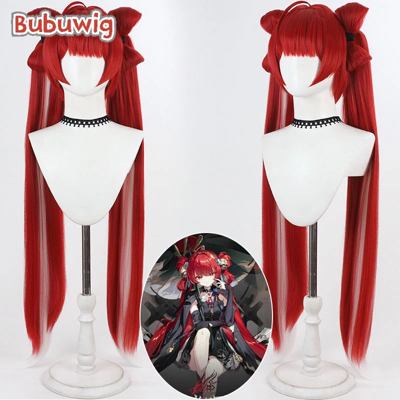 Bubuwig Synthetic Hair Suoming Cosplay Wigs With Buns Wuthering Waves Suoming 100cm Long Red Mixed Ponytail Wig Heat Resistant