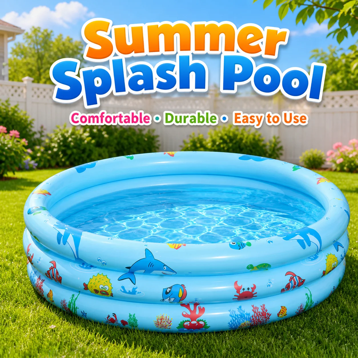 

1PC Blue Ocean Inflatable Swimming Pool Round, Portable Above Ground Pool, Thickened PVC Outdoor Backyard Summer Water Play Pool