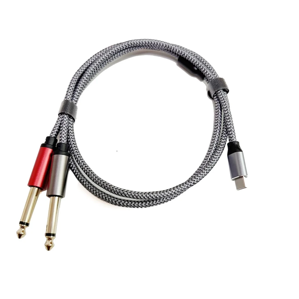 USB-C to Dual 6.35 1/4 inch TS Audio Cable, Gold Plated Type C to Dual 6.5 1/4 inch Male TS Mono Interconnect Aux Adapter