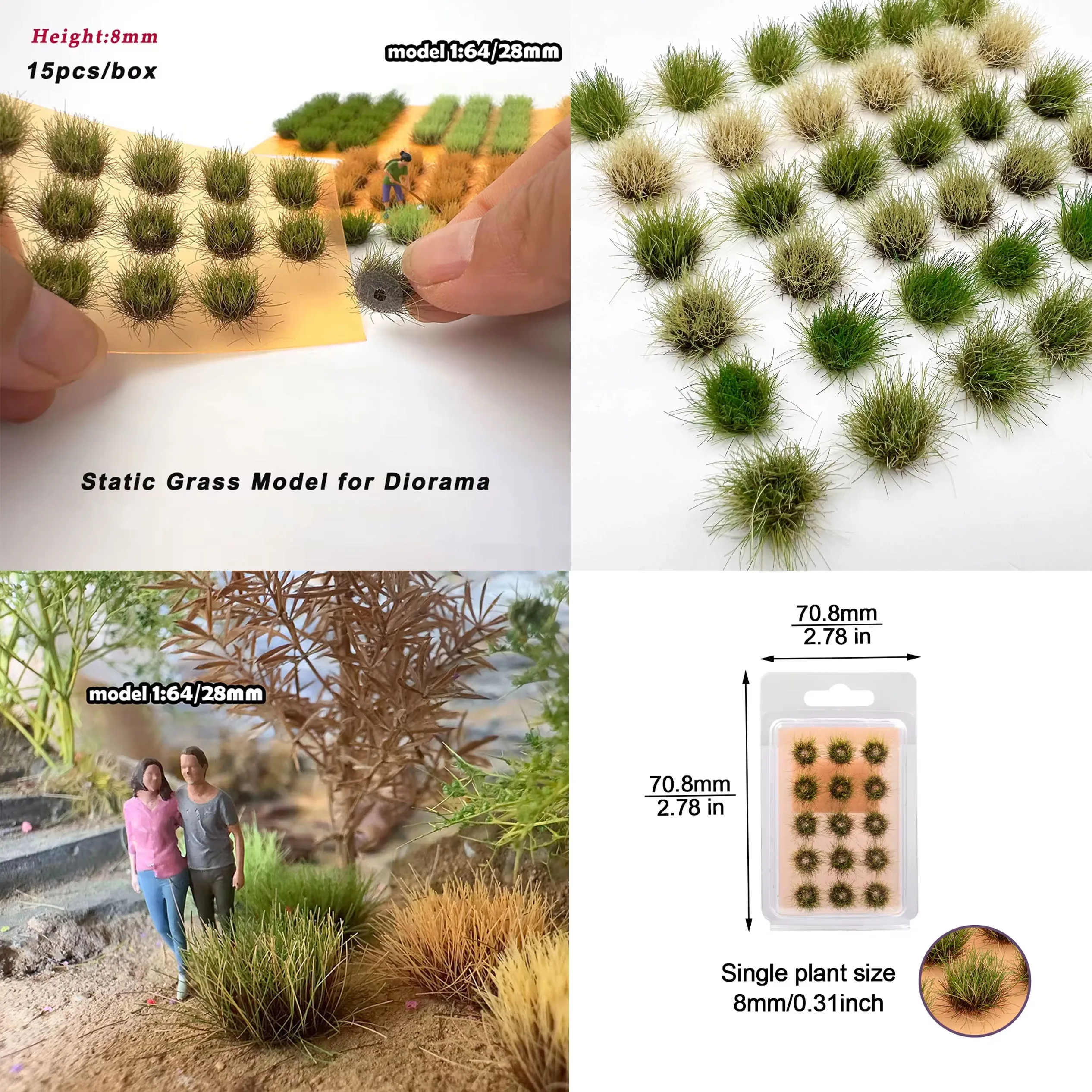 

15PCS Static Grass Model Tuft Plant Scenery Heigh8 MM Ho N Scale DIY Railway Train Layout Military Scene Materials Diorama