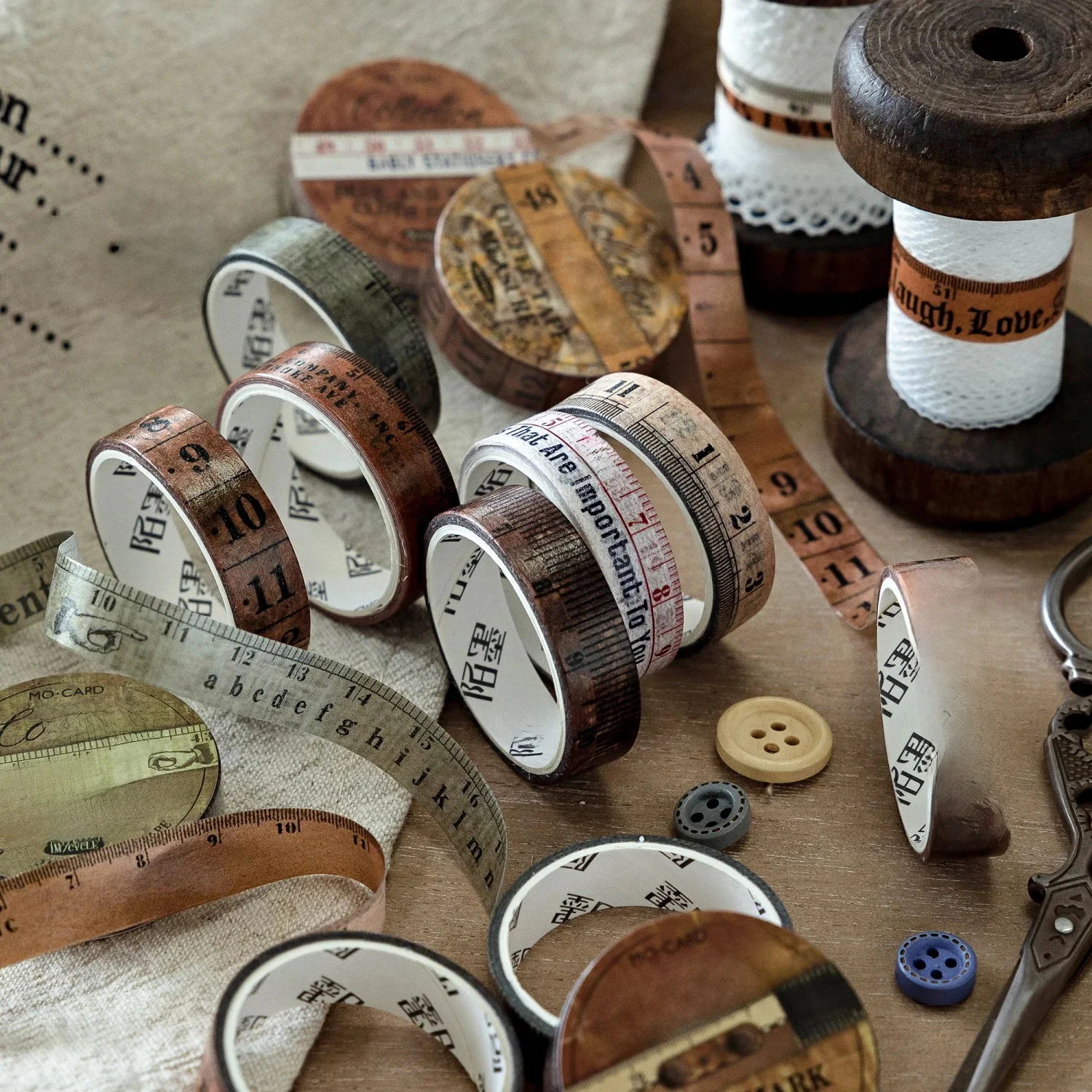 Rouleau de ruban à mesurer, 6 styles, 1cm x 200cm/rouleau, série de collection, matériel Washi, bricolage, décoration de fond pour scrapbook fait à la main