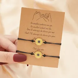 Bohemian Handmade Sunflower Bracelet For Friends Women Fashion Adjust Heart Beaded Bracelet Set For Couple Wedding Dating Gifts