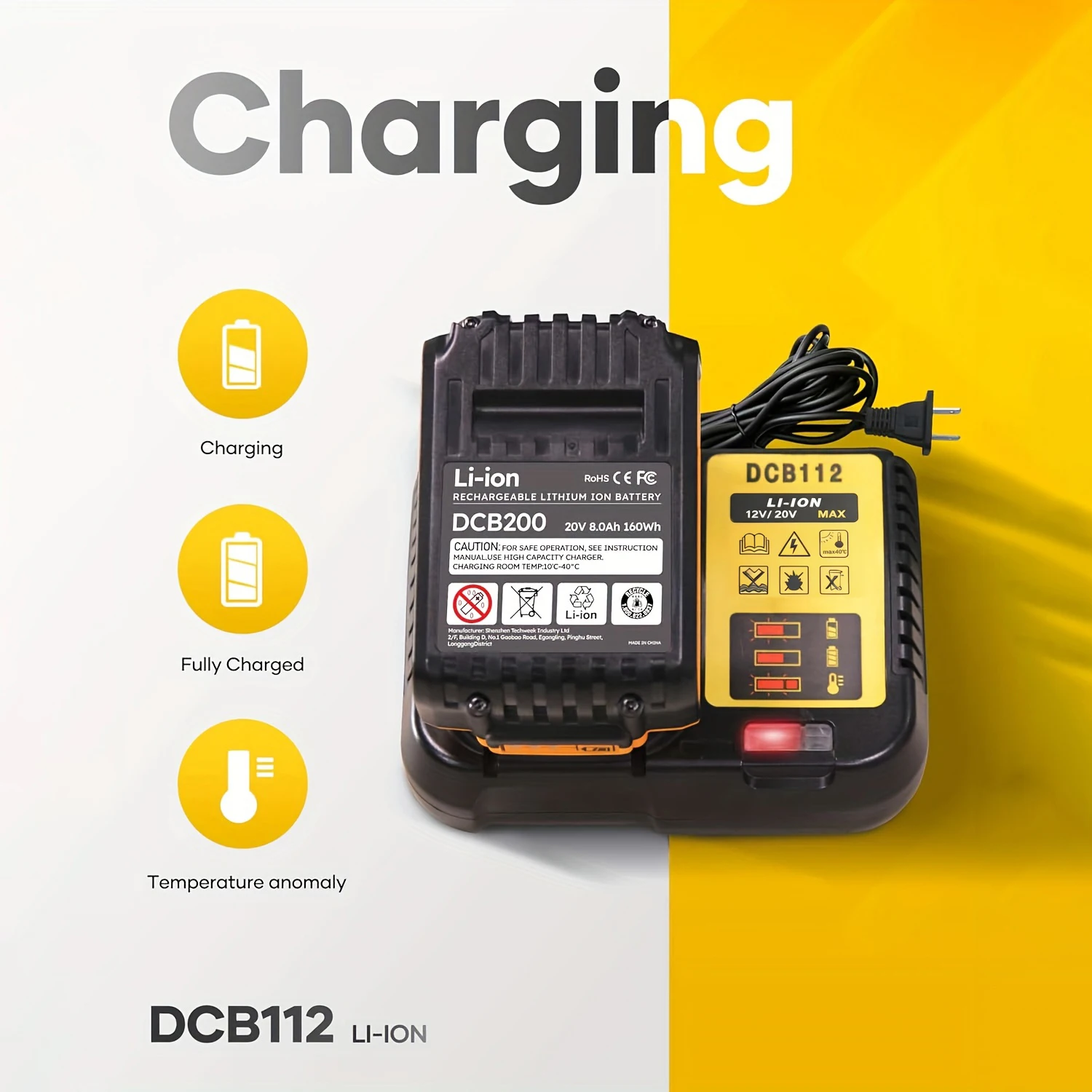 Suitable For Dewalt 12V/20V Max Rapid Charger, Compatible With 20V, 12V, And 18V Batteries (DCB120, DCB126, DCB208, DCB201, DCB200, DCB612, DCB609, DCB606). Designed For Power Tool Batteries, Charger (Battery Not Included)