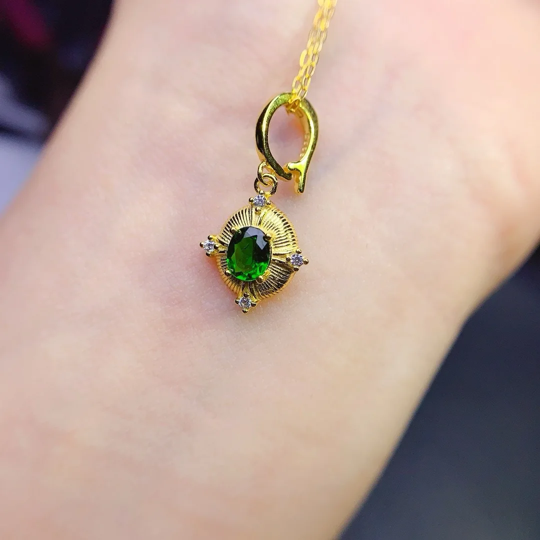 Jewelry Girl Pure Natural Translucent Jadeite Necklace Pendant 925 Pure Silver Plated Gold Christmas Gift for Girlfriend Wedding