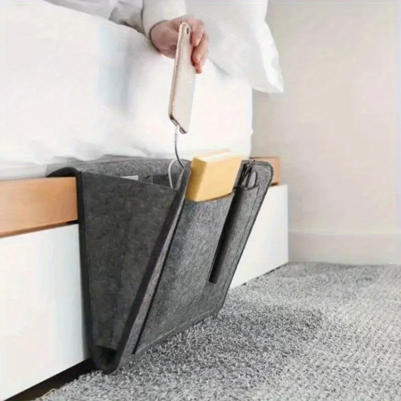 1pcs Felt Bedside Storage Bag Hanging Bag Bedside Hanging Basket Storage Rack Remote Control Miscellaneous Storage Bag