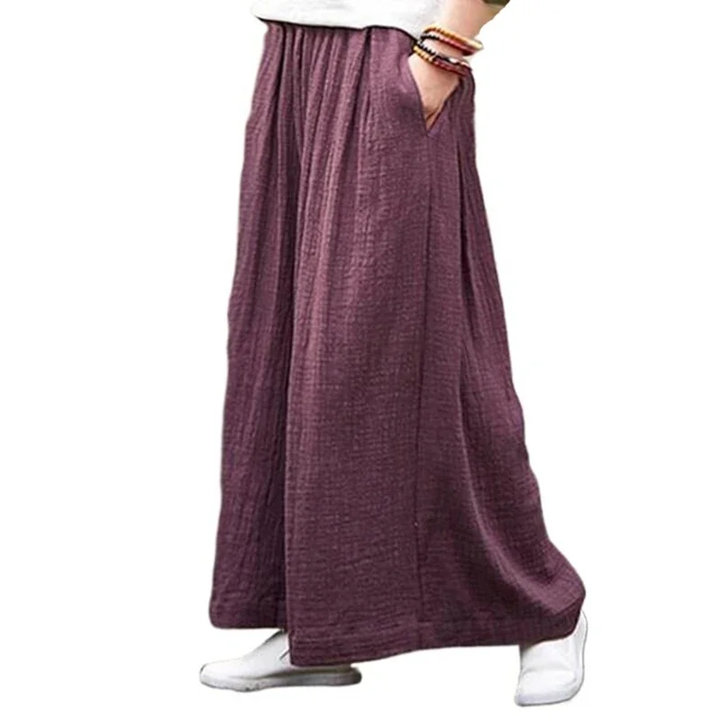 Modne spodnie z szerokimi nogawkami z bawełny na wiosnę 2026, damskie, plus size, luźne, codzienne spodnie z bawełny i lnu, spodnie jesienne, vintage, długie spodnie. — zdjęcie 2