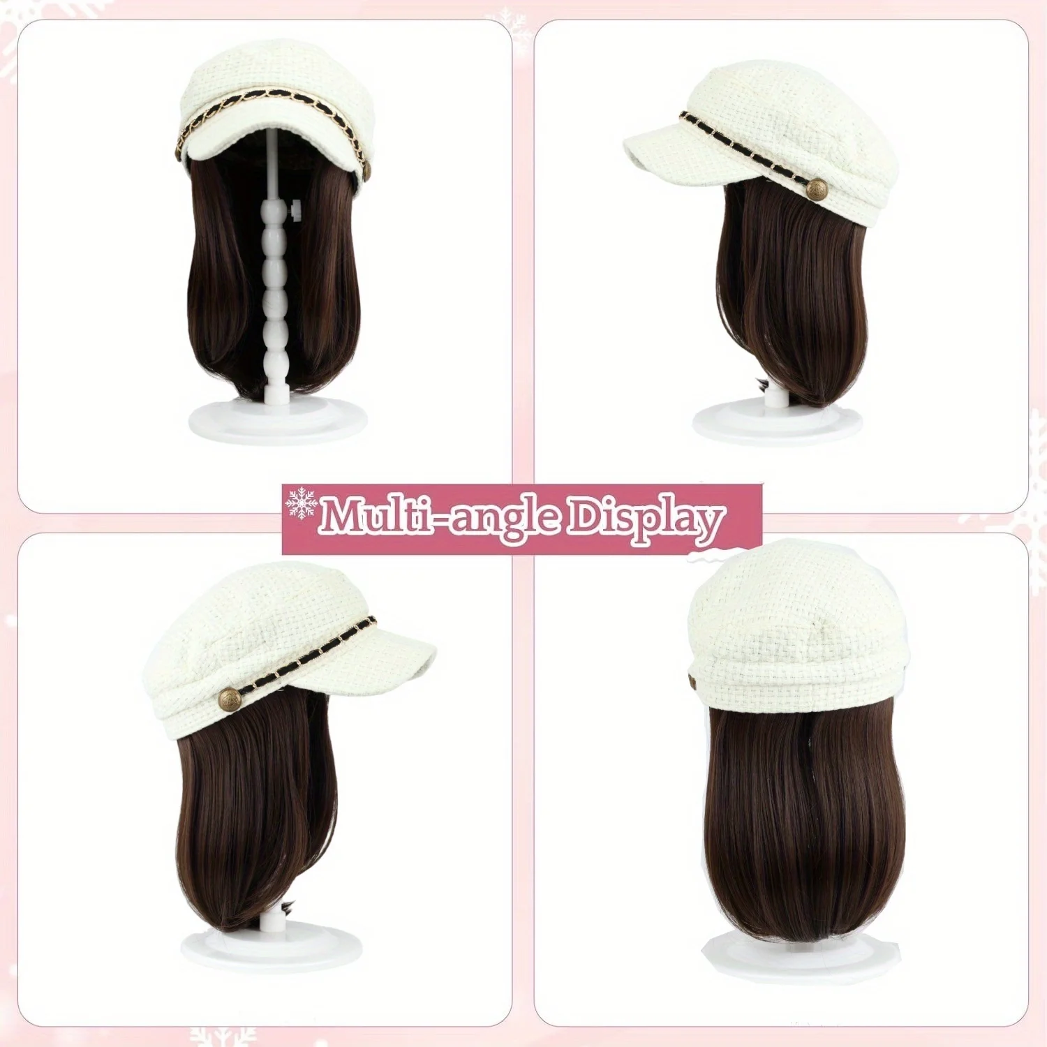 قبعة الباروكات 14 بوصة قصيرة مستقيم الشعر المستعار مع تويد منقوشة-Newsboy كمان قبعة قبعة مع الشعر الاصطناعية المرفقة الخريف الشتاء Cl