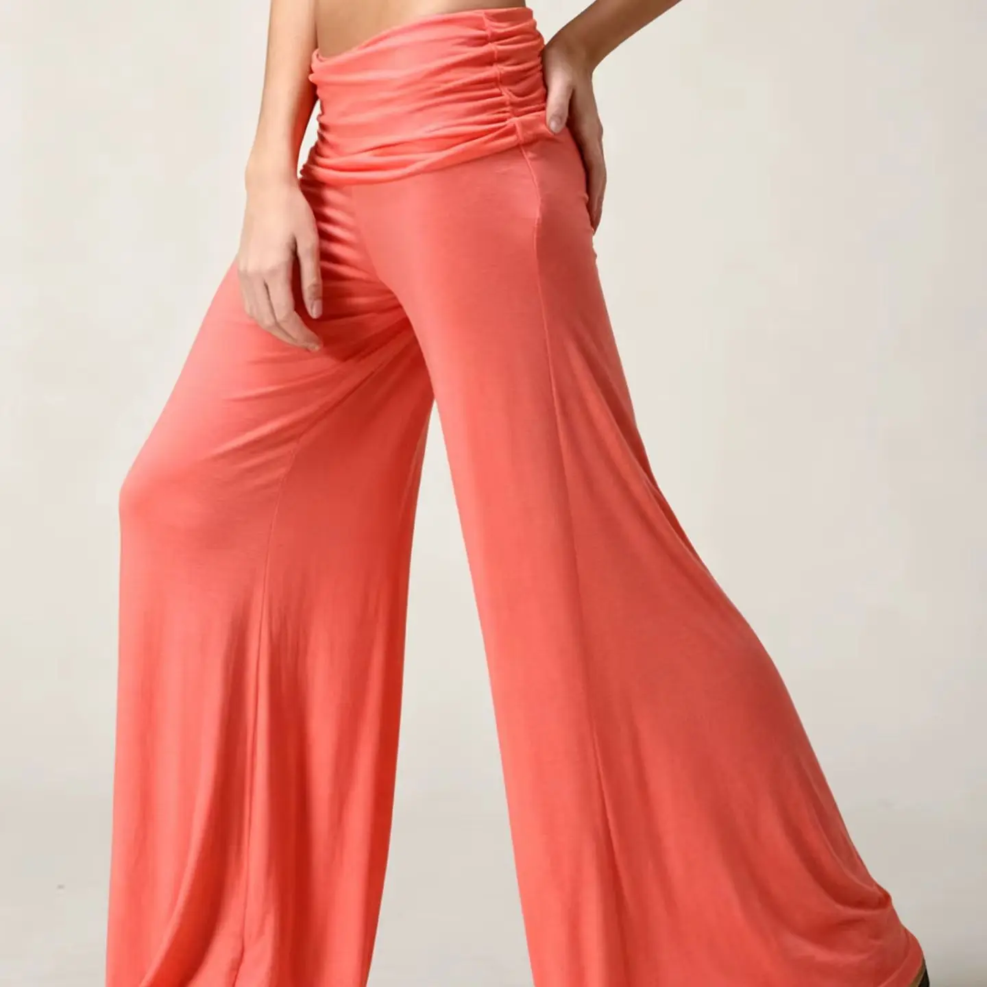 Women Flowy Wide Leg Yoga Pants High Waisted Fold-Over Stretchy Sports Trousers Soft Comfy Dance Pants For Pilates Daily Casual