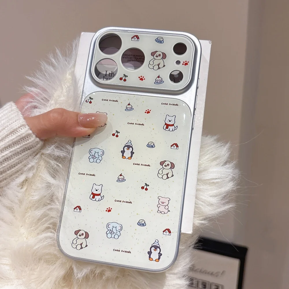 

Fashion cute full-screen cartoon animal phone case for iPhone 17 16 ProMax14 15Pro fundas Korean INS shock-proof protective case