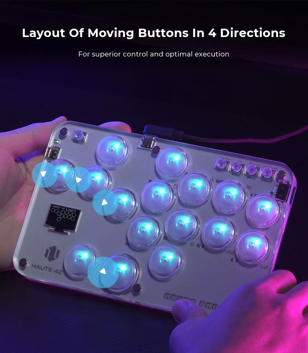 Haute42 Arcade Joystick Hitbox Leverless Controller Fight Sticks For PC / Ps4 /Switch Mini Hitbox Fighting Game Arcade Stick
