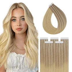 Full Shine Virgin Tape In 100% Human Hair Extension Straight Ombre Blonde Color Skin Weft Hair Extensions
