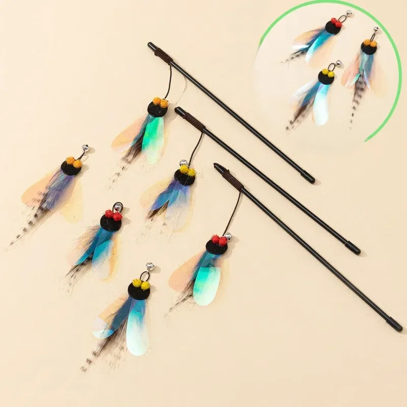 Zabawki dla kotów Zabawka z piór dla kotów Teaser Stick Odporne na gryzienie zabawki dla kotów Butterfly Interaktywna trwała zabawka dla kotów z dzwoneczkiem Produkty dla zwierząt domowych — zdjęcie 2