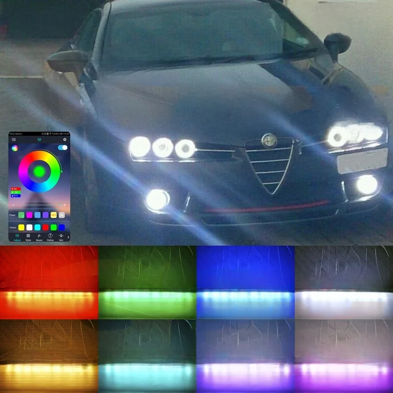 Dla Alfa Romeo 159 Brera Spider BT App RF Remote Control Multi-Color Ultra Bright 8 Pcs RGB LED Angel Eyes Kit Halo Rings — zdjęcie 2