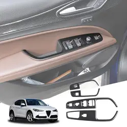 For Alfa Romeo Stelvio 2017 2018-2020 ABS Car Interior Door Handle Window Glass Lifting Switch Buttons Frame Trim Cover Stickers