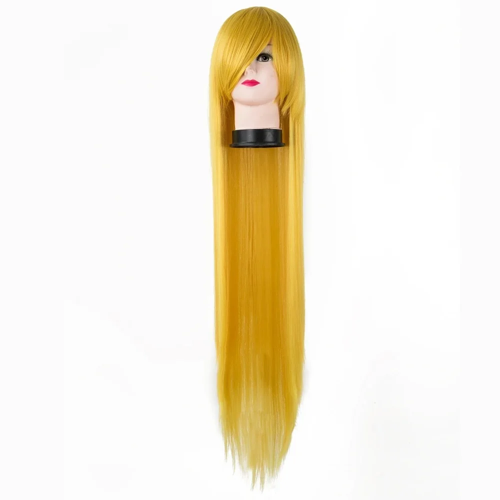 Fei-Show prosta peruka karnawałowa 100 CM/40 cali żółte/blond włosy syntetyczne żaroodporne Halloween Cos-play Salon treska — zdjęcie 2