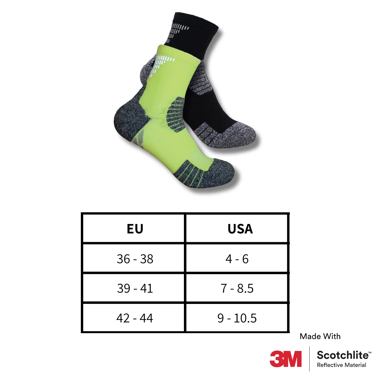 Salzmann Reflective Sports Socks - High Visibility Socks, Made with 3M Scotchlite - 2 Pairs