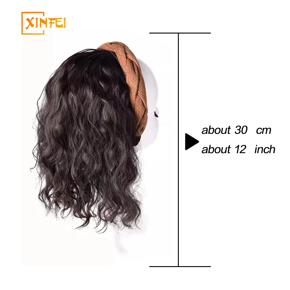 XINFEI Long Wavy Curly Headband Wig Clip on Hair Extension U-Shaped Hairpieces Synthetic Natural Fake Half Wig for Women