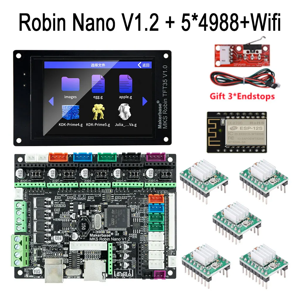 MAKERBASE Motherboard MKS Robin Nano V3 Steuerplatine 3D-Drucker 32-Bit-Controller-Kit TS35 Touchscreen-Display Robin Nano V1.2