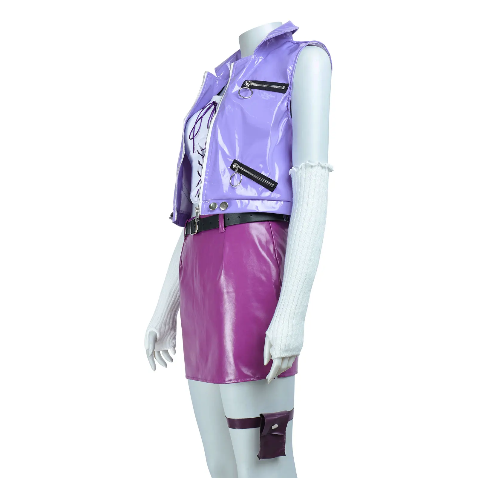 مجموعة أزياء يو جي أوه ماي لعيد الحب التنكرية، زي ماي كوجاكو بأكمام، سترة وتنورة من الجلد الصناعي الأرجواني