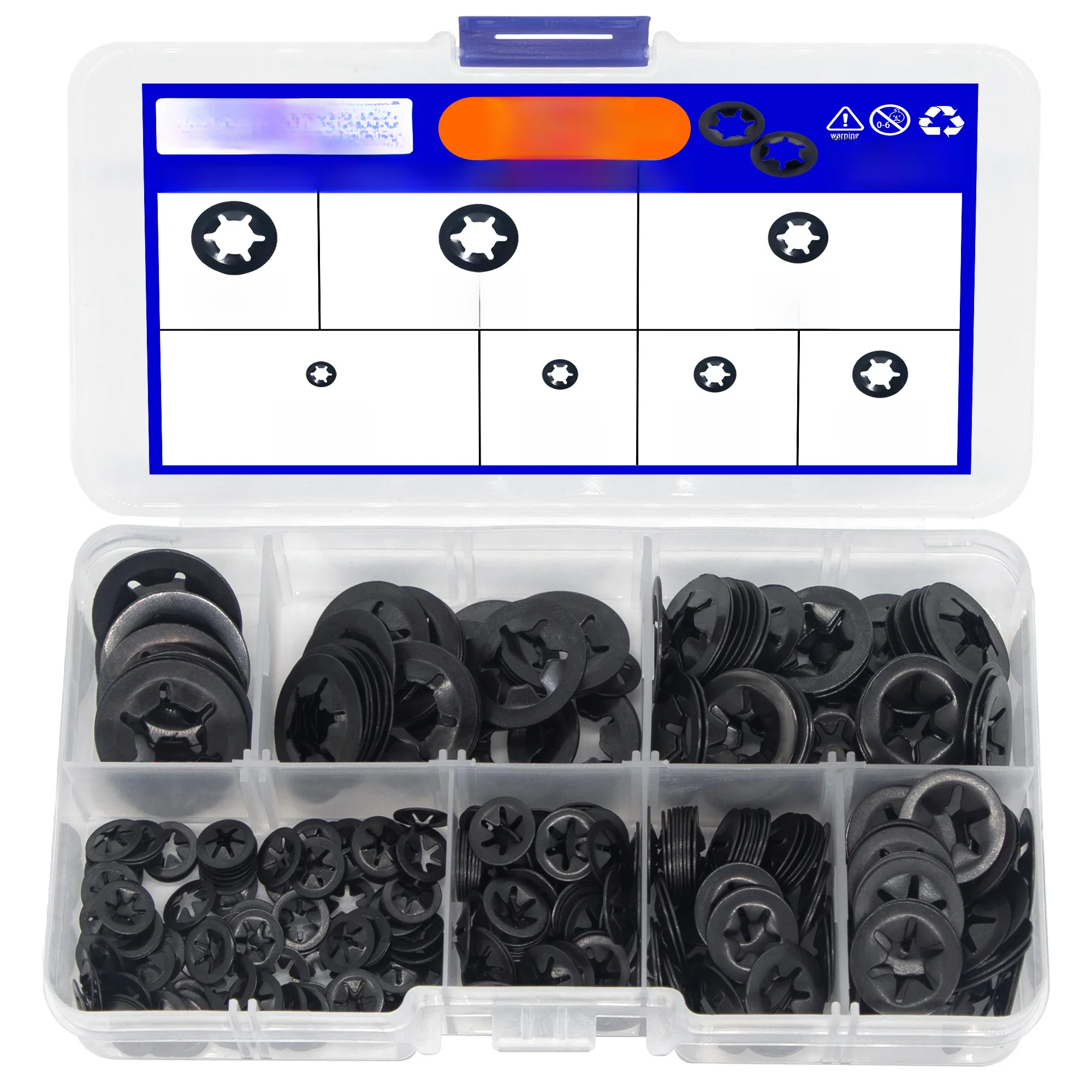 Kit d'assortiment de fixations à Clips de vitesse, 350 pièces, rondelles à dents internes, M2.5 M3 M4 M5 M6 M8 M10, Circlip externe autobloquant
