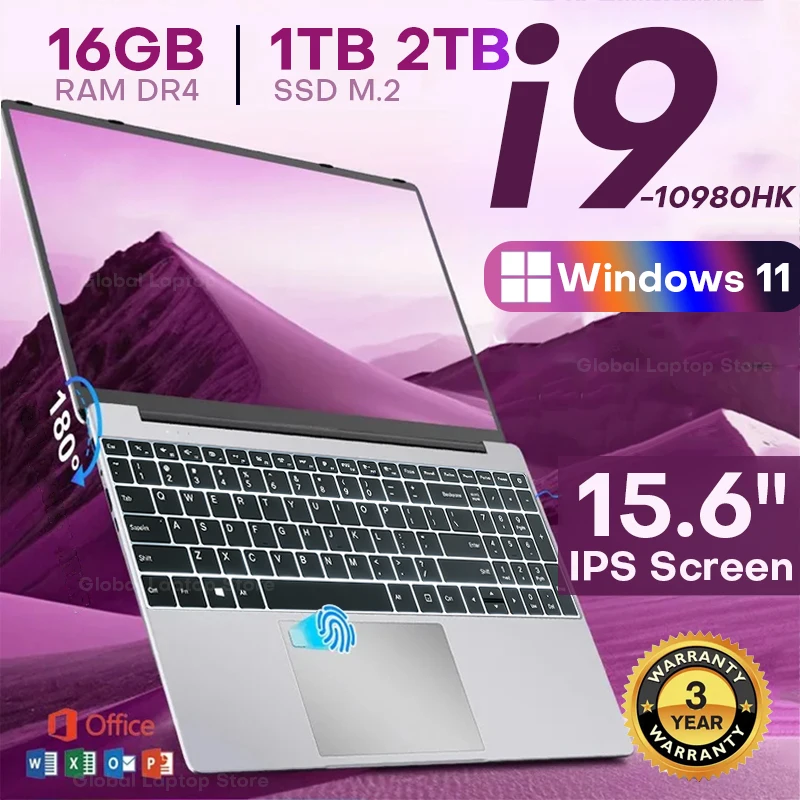 Portátil Windows 11 Pro con Desbloqueo por Huella Digital, Pantalla de 15.6 Pulgadas, Computadora para Juegos, Intel Core i9 10980HK, para Oficina, Estudio y Juegos