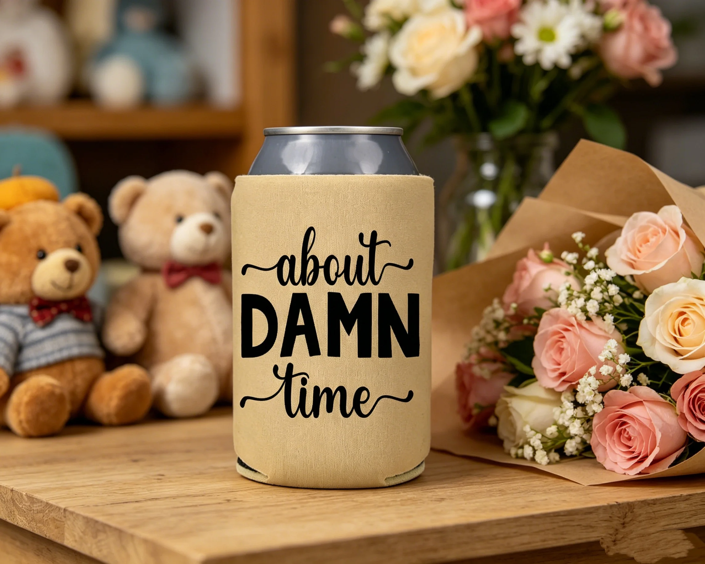 

Personalized Custom Can Cooler Koozie, Neoprene 12oz Insulated Drink Sleeve, Wedding Reception Favors, Engagement Bridal Couples