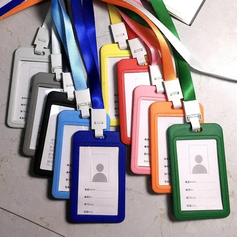 1Set Solid Color Work Permit Case Exhibition ID Card Sleeve Badge Holder with Chest Pass Work Card Cover Neck Strap — zdjęcie produktu 7