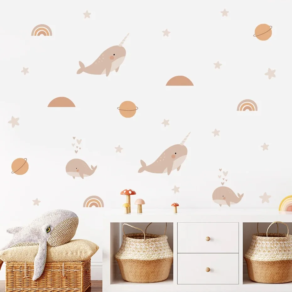 

Cartoon Boho Whale Rainbow Wall Sticker for Baby Room Girls Room Children Room Cute Stars Nursery Stickers Home Decoration