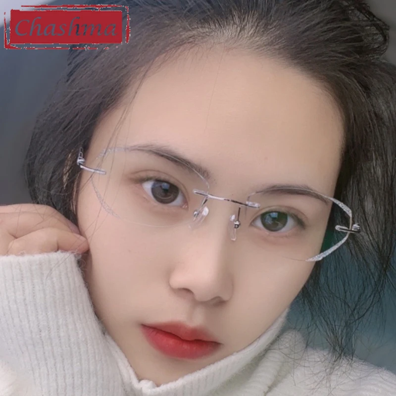 نظارات طبية من تشاشما للنساء من التيتانيوم، نظارات عصرية بحواف ماسية بدون إطار لعدسات وصفات فوتوكروميك