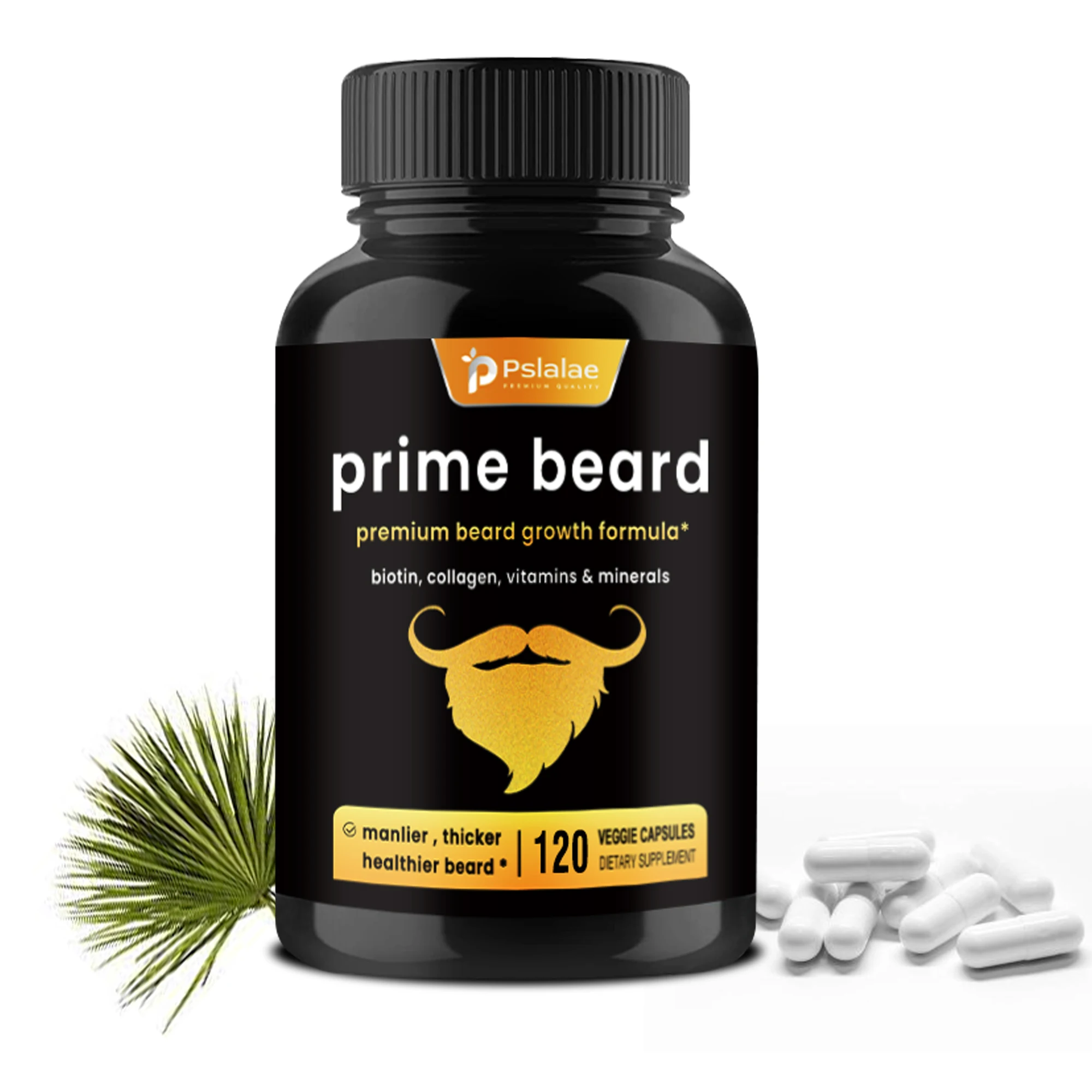 Prime Beard suplemento-vitaminas para la manicura con biotina, colágeno y Palma de sierra, 120 cápsulas