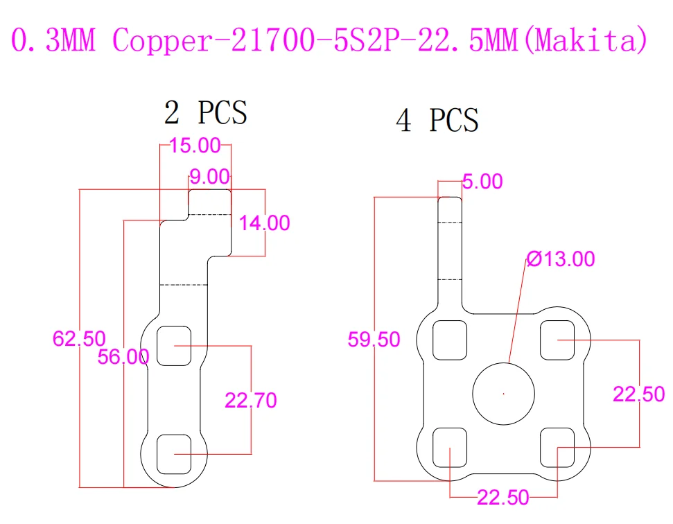 WELLGO 10SET Manufacturer Fused Lithium Battery Pack Accessories 21700 5S2P 22.5/22.7MM Spacing Pure Copper Nickel Busbars