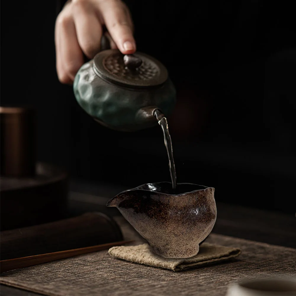 Serene Spaces Living Small Free-Form Edge Glazed Ceramic Cup Ancient Early-fired Handmade Ceramics Tea Cup Kung Fu Tea Cup