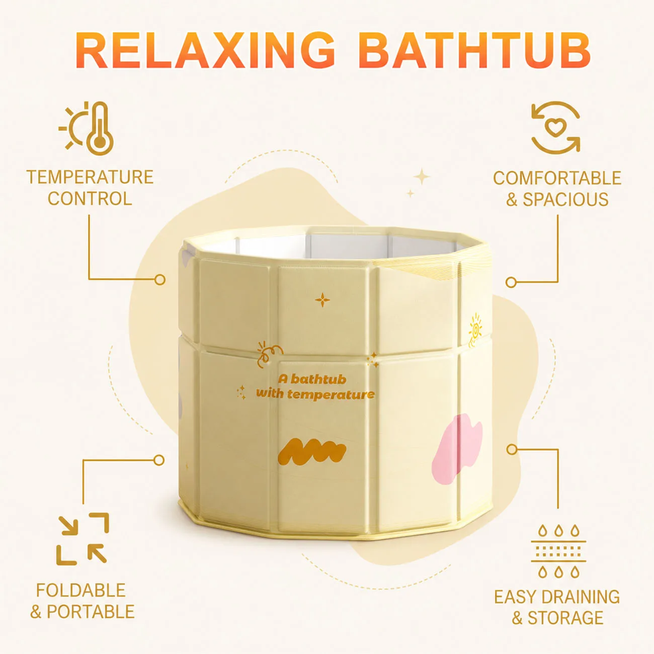 1PC Portable Bathtub for Adult Collapsible Cold Plunge Bathtub Foldable Ice Bath Tub for Shower Stall, Bathroom Hot SPA Soaking
