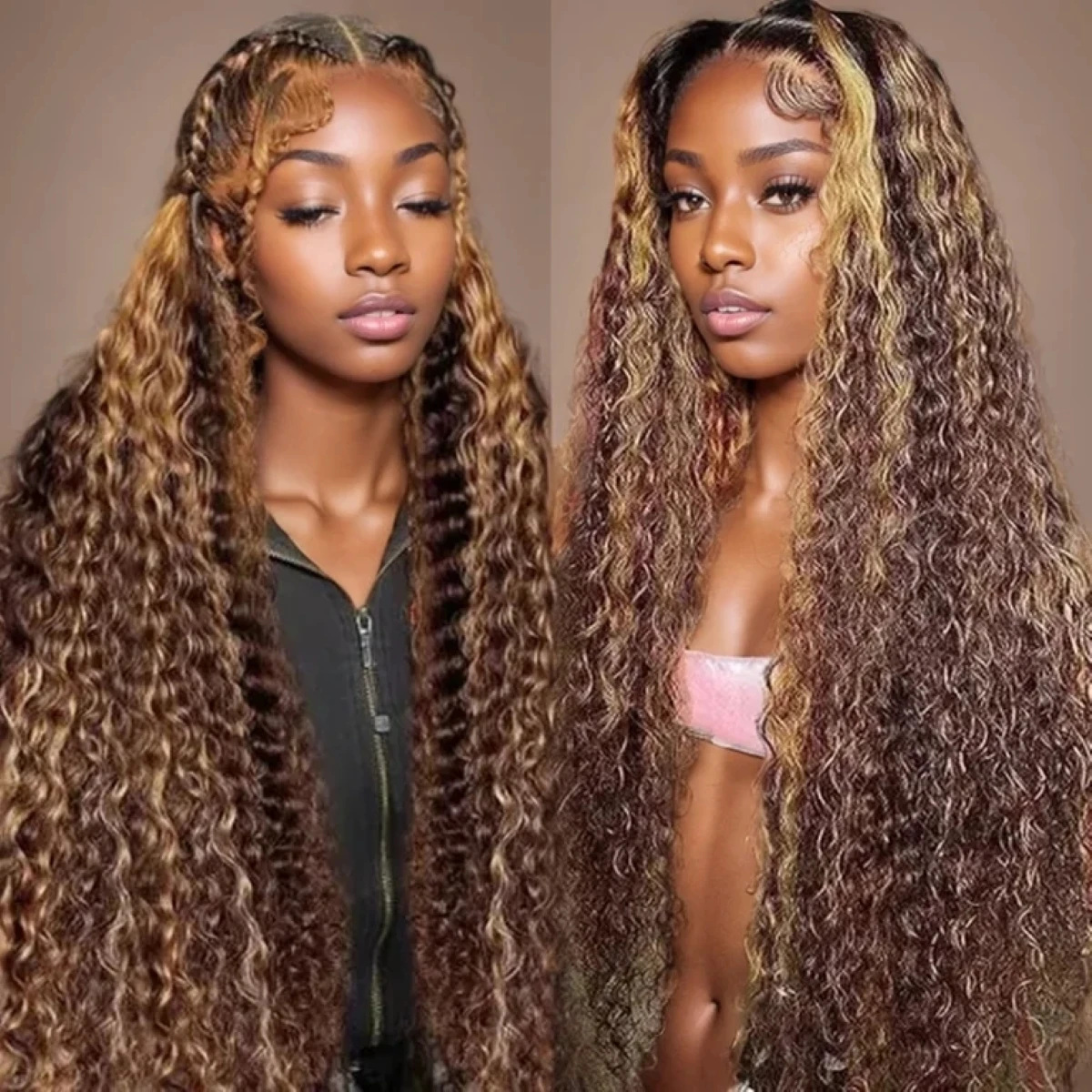 

30 inch Lace Front Wig Human Hair 180% Density Highlight 13x4 HD Deep Wave Wigs 4/27 Colored Honey Blonde Wig for Black Women